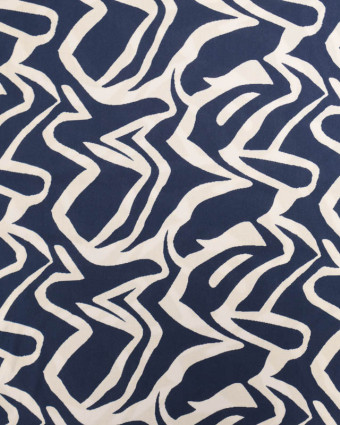 Viscose Bleu Marine Motif Zébré Crème - Mercerine