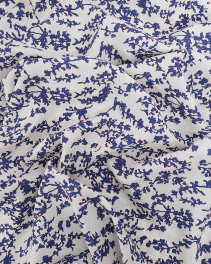 Viscose Ecrue Petit Feuillage Bleu Myrtille - Mercerine