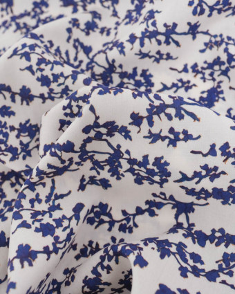 Viscose Ecrue Petit Feuillage Bleu Myrtille - Mercerine