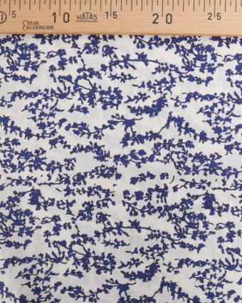 Viscose Ecrue Petit Feuillage Bleu Myrtille - Mercerine