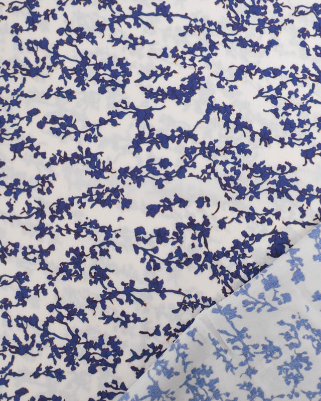 Viscose Ecrue Petit Feuillage Bleu Myrtille - Mercerine