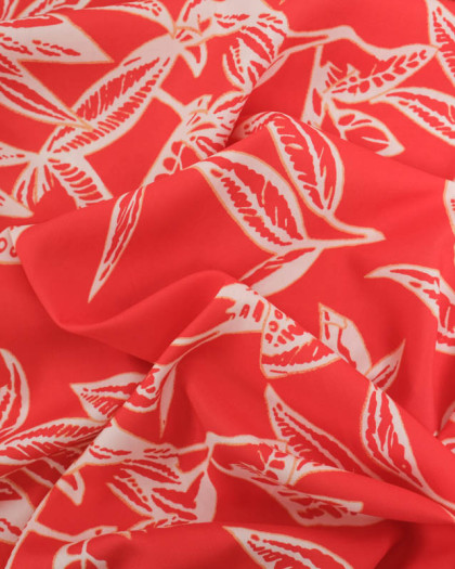 Viscose Flores Rouge Corail - Mercerine