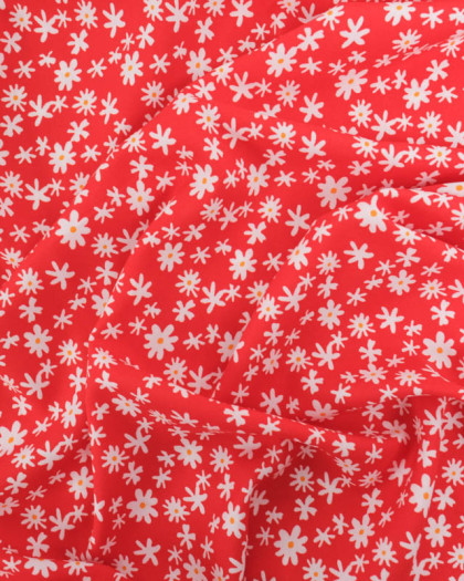 Viscose Rouge Petites Marguerites - Mercerine