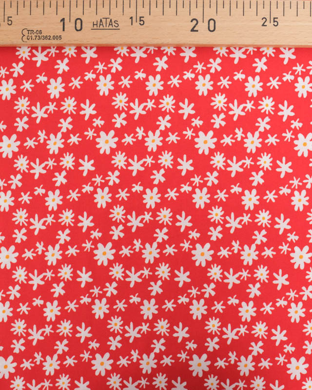 Viscose Rouge Petites Marguerites - Mercerine
