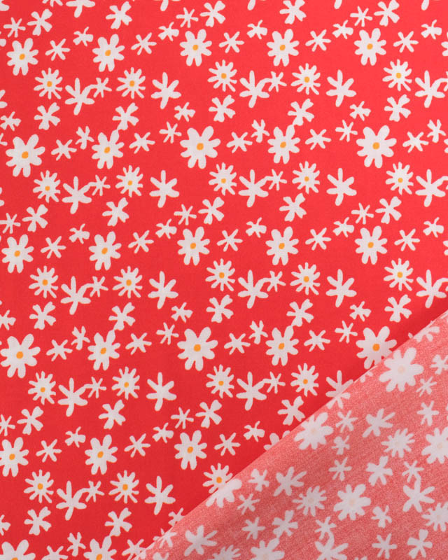 Viscose Rouge Petites Marguerites - Mercerine