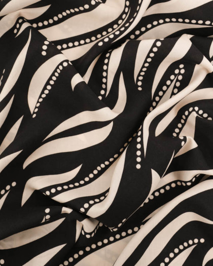 Viscose Noir Motif Feuillage Graphique Crème - Mercerine