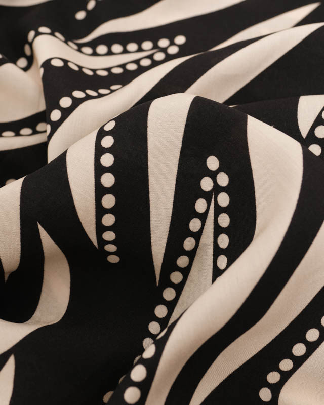 Viscose Noir Motif Feuillage Graphique Crème - Mercerine
