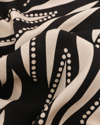 Viscose Noir Motif Feuillage Graphique Crème - Mercerine