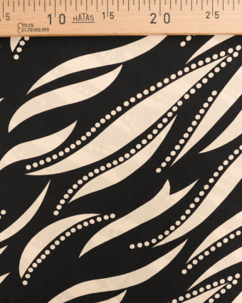 Viscose Noir Motif Feuillage Graphique Crème - Mercerine