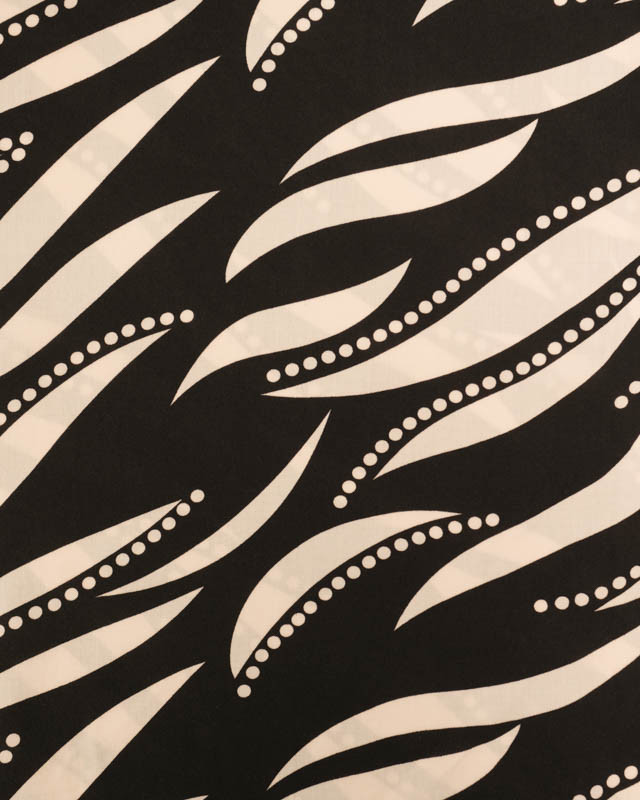 Viscose Noir Motif Feuillage Graphique Crème - Mercerine