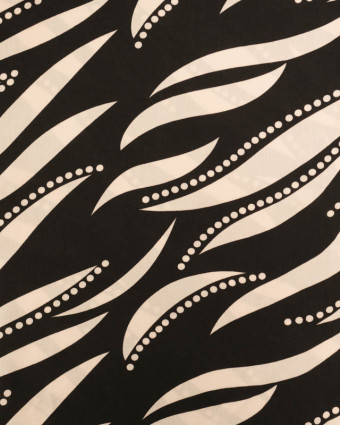 Viscose Noir Motif Feuillage Graphique Crème - Mercerine