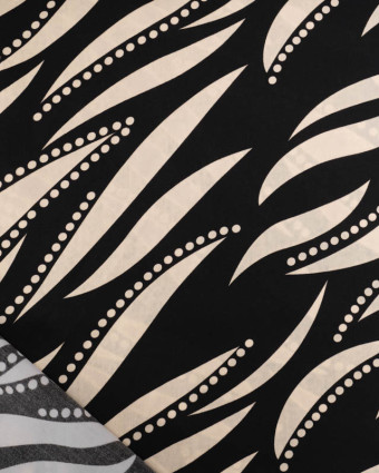 Viscose Noir Motif Feuillage Graphique Crème - Mercerine