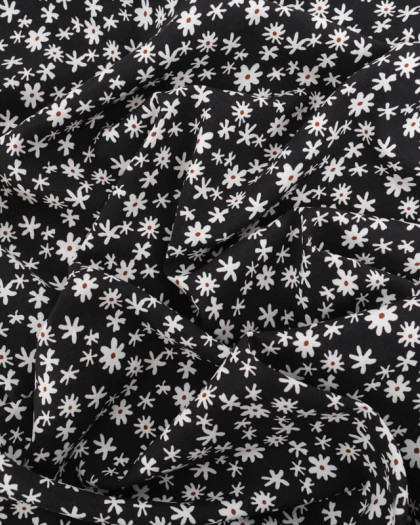 Viscose Noire Petites Marguerites  - Mercerine