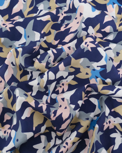 Viscose Bleu Marine Motif Abstrait Coloré - Mercerine