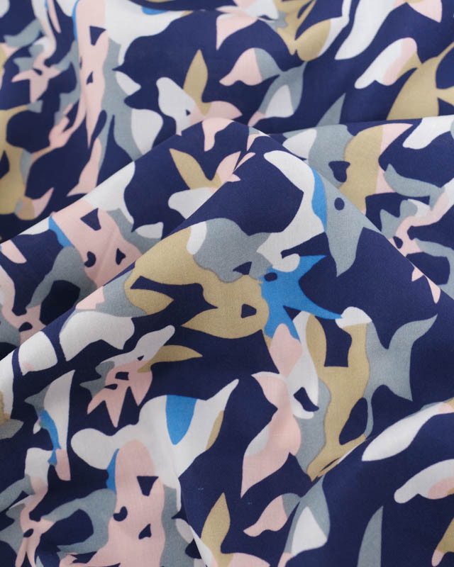 Viscose Bleu Marine Motif Abstrait Coloré - Mercerine