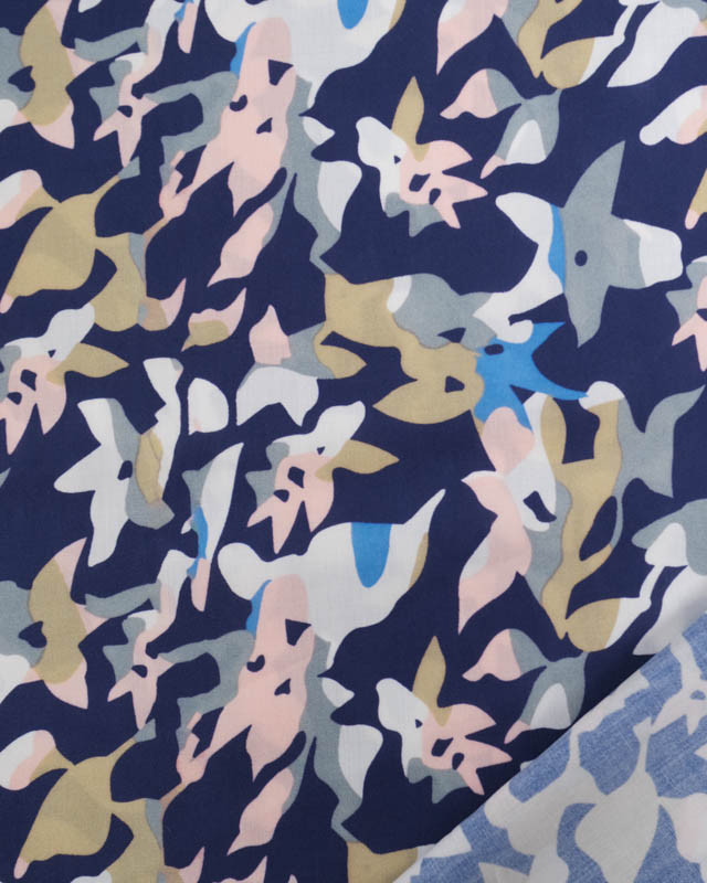 Viscose Bleu Marine Motif Abstrait Coloré - Mercerine
