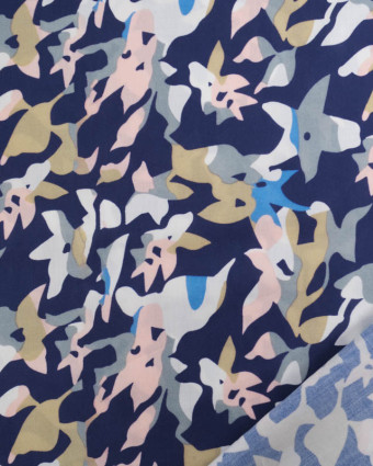 Viscose Bleu Marine Motif Abstrait Coloré - Mercerine