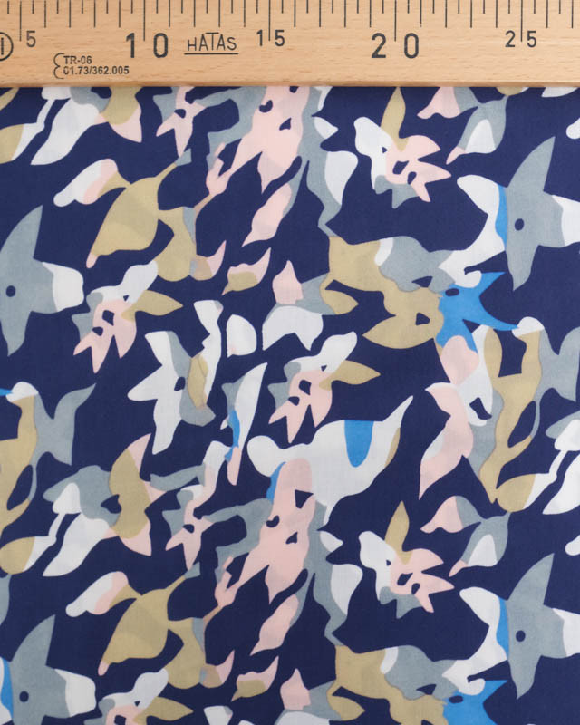 Viscose Bleu Marine Motif Abstrait Coloré - Mercerine