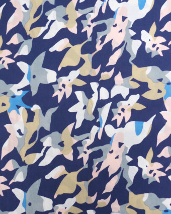 Viscose Bleu Marine Motif Abstrait Coloré - Mercerine