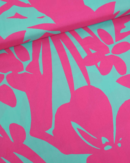 Viscose Hawaï Menthe et Fuchsia - Mercerine