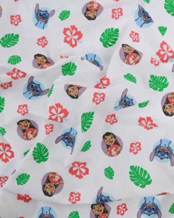 Tissu Coton Lilo et Stitch Blanc  - Mercerine