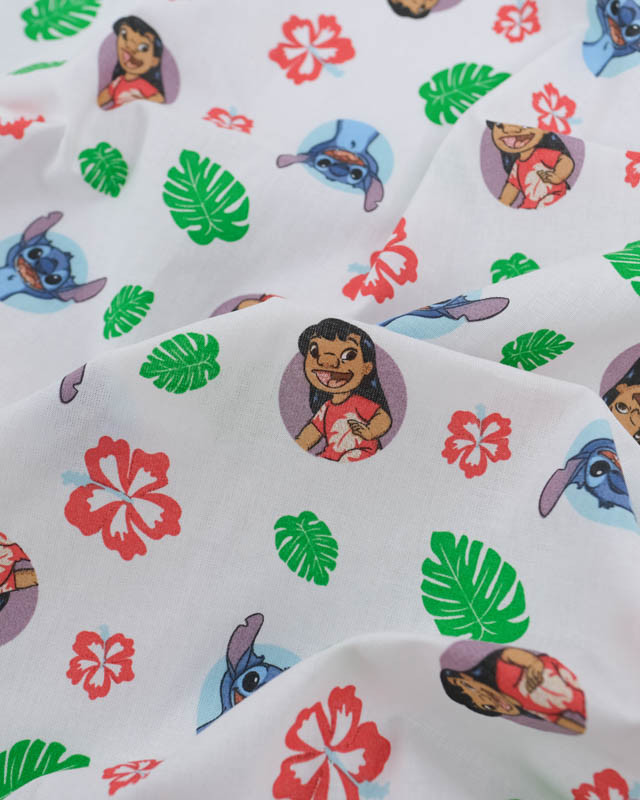Tissu Coton Lilo et Stitch Blanc  - Mercerine