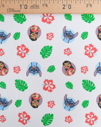 Tissu Coton Lilo et Stitch Blanc  - Mercerine