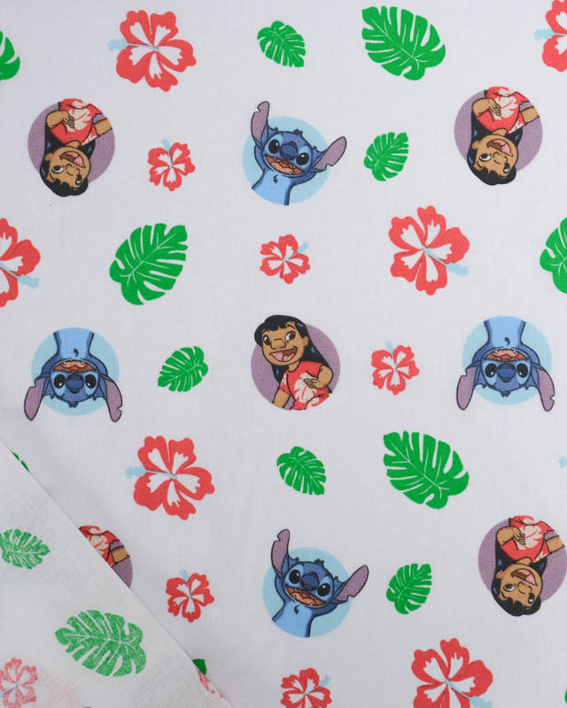 Tissu Coton Lilo et Stitch Blanc  - Mercerine