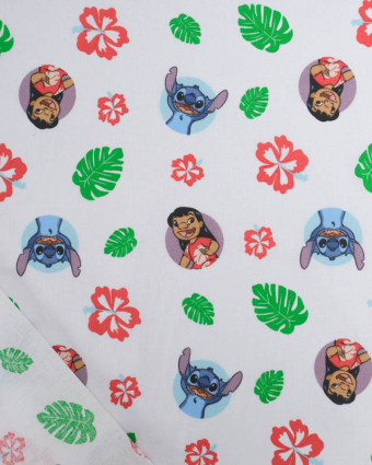 Tissu Coton Lilo et Stitch Blanc  - Mercerine