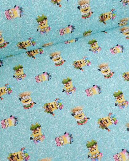 Tissu Coton Les Minions Bleu Vert - Mercerine