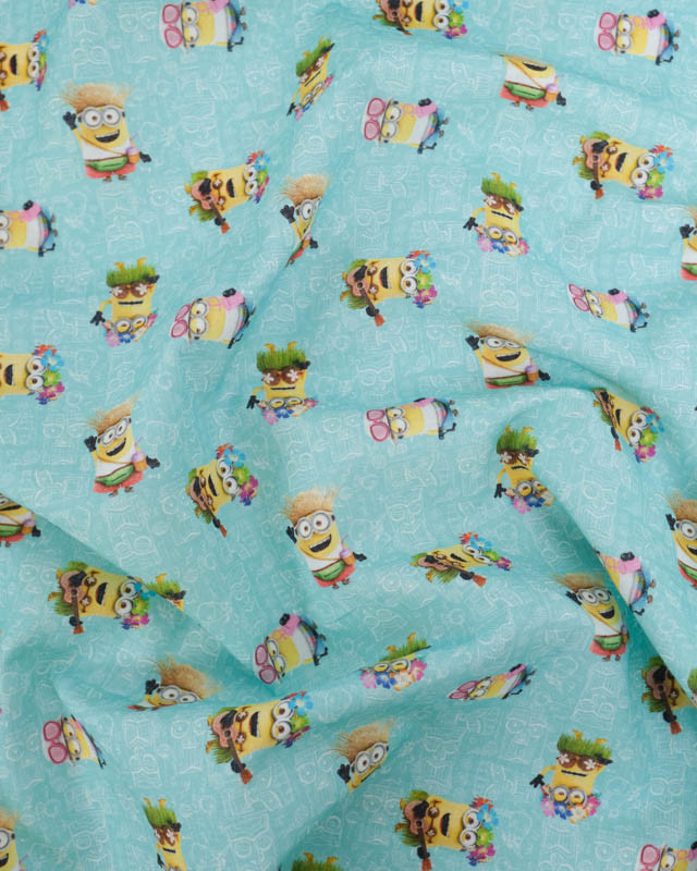 Tissu Coton Les Minions Bleu Vert - Mercerine