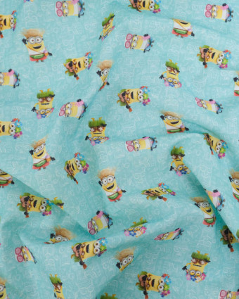 Tissu Coton Les Minions Bleu Vert - Mercerine