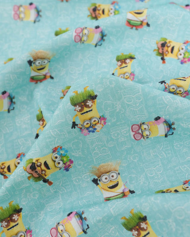 Tissu Coton Les Minions Bleu Vert - Mercerine