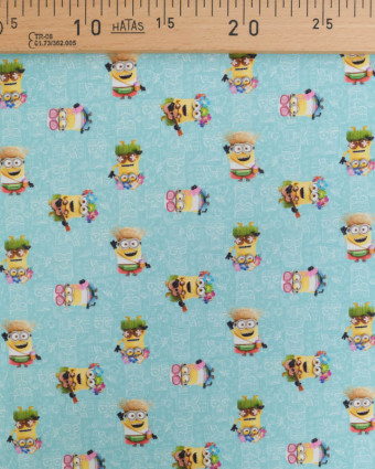 Tissu Coton Les Minions Bleu Vert - Mercerine