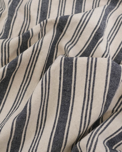 Coton Epais Tissé à Rayures Bleu Marine - Mercerine