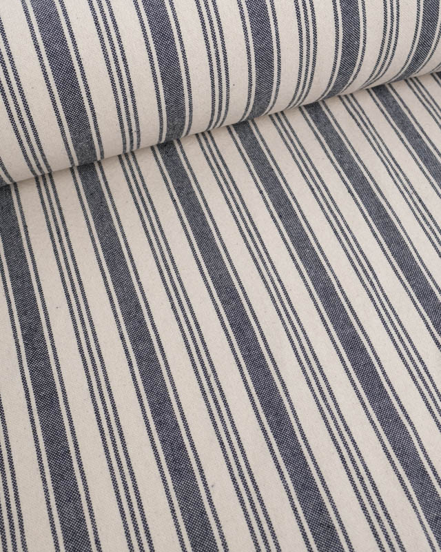 Coton Epais Tissé à Rayures Bleu Marine - Mercerine