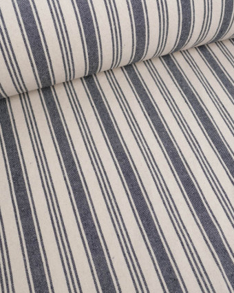 Coton Epais Tissé à Rayures Bleu Marine - Mercerine