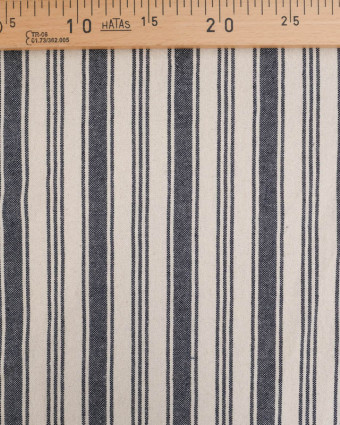 Coton Epais Tissé à Rayures Bleu Marine - Mercerine