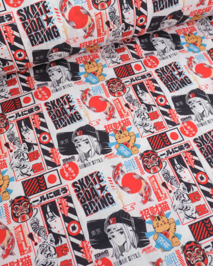 Tissu Coton Imprimé Manga Skate - Mercerine