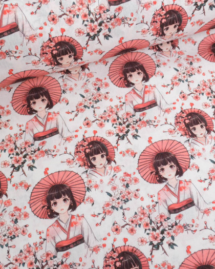 Tissu Coton Imprimé Manga Fleurs de Cerisier - Mercerine