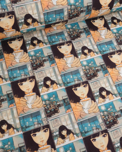 Tissu Coton Imprimé Manga Coffee - Mercerine