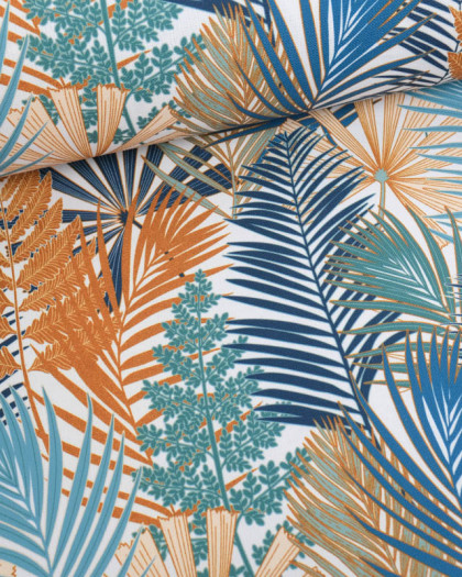 Toile Extérieure Déperlante Grand Feuillage Bleu - Mercerine