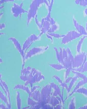 Satin de Soie Italienne Menthe Glacée Motif Floral Myrtille - Mercerine