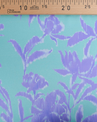 Satin de Soie Italienne Menthe Glacée Motif Floral Myrtille - Mercerine