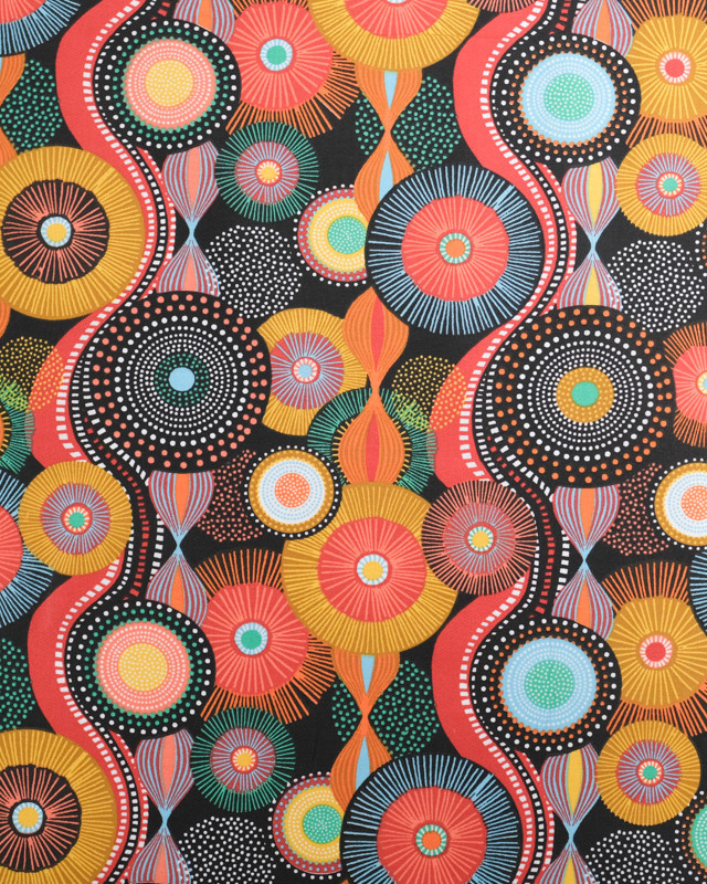 Tissu Coton Imprimé Pop Multicolore Fond Noir - Mercerine