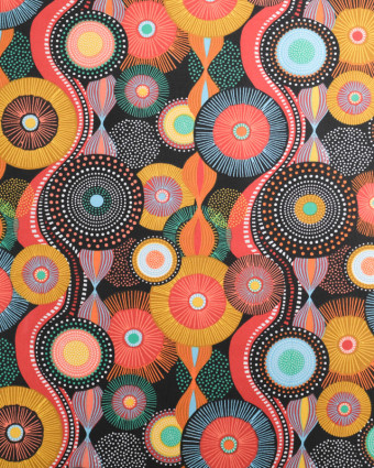 Tissu Coton Imprimé Pop Multicolore Fond Noir - Mercerine