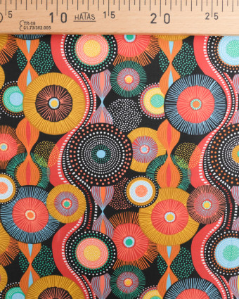 Tissu Coton Imprimé Pop Multicolore Fond Noir - Mercerine