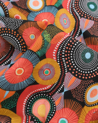 Tissu Coton Imprimé Pop Multicolore Fond Noir - Mercerine