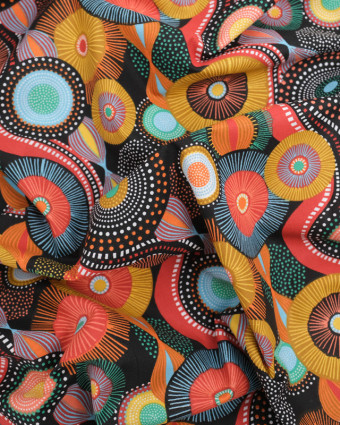 Tissu Coton Imprimé Pop Multicolore Fond Noir - Mercerine