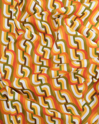 Tissu Coton Imprimé Graphique Rétro Vert et Orange - Mercerine